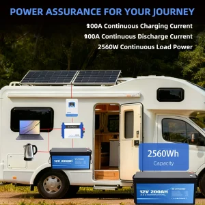 Anern High Quality 2560WH 12V/24V 100Ah LiFePO4 Lithium Battery Built-in BMS for Inverter Motorhome Solar System Boat Household - Thumbnail Image 5