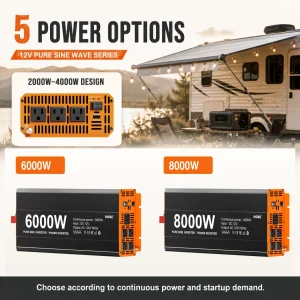 HOULI Pure Sine Wave Power Inverter 12V DC to 120V AC 60Hz for RV Car Truck Solar Off Grid Camping Home Backup - Thumbnail Image 4