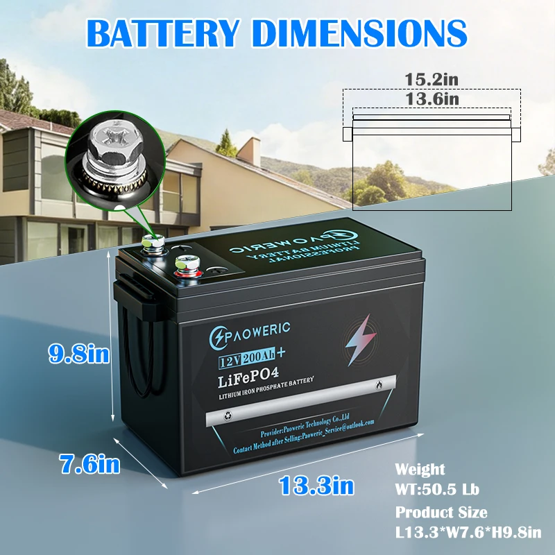 3 Pack /2 Pack/1 Pack 12.8V 200Ah LiFePO4 Lithium Iron Phosphate Battery Built-in BMS Deep Cycle Rechargeable Lithium Battery for Solar Panel RV Camper Boat Yacht Off-Grid Household Energy Storage - Image 6
