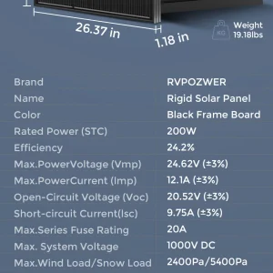 RVPOZWER Rigid Solar Panels 18BB N-Type Mono Cells 24.2% High Efficiency PV Power for Home RV Charge Farm Outdoor Off-Grid Travel Camping High Output 200W/400W/800W - Thumbnail Image 7