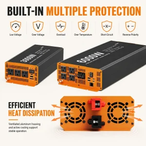 HOULI Pure Sine Wave Power Inverter 12V DC to 120V AC 60Hz for RV Car Truck Solar Off Grid Camping Home Backup - Thumbnail Image 2