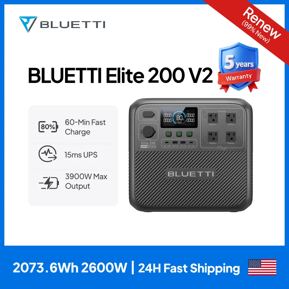 BLUETTI Elite 200 V2 Portable Power Station 2600W 2073.6Wh High Capacity Solar Generator for Outdoor Camping - Image 1