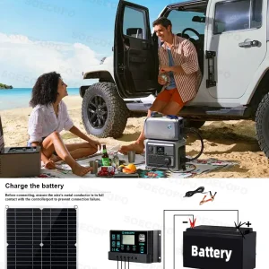 SOECOPO 10,000W Peak 1100W Rated Solar Power System Kit 200W Solar Panel 100A Charge Controller DC 12V to AC 110V Inverter LCD Dual USB for Home RV Camping Off Grid Emergency Backup - Thumbnail Image 7