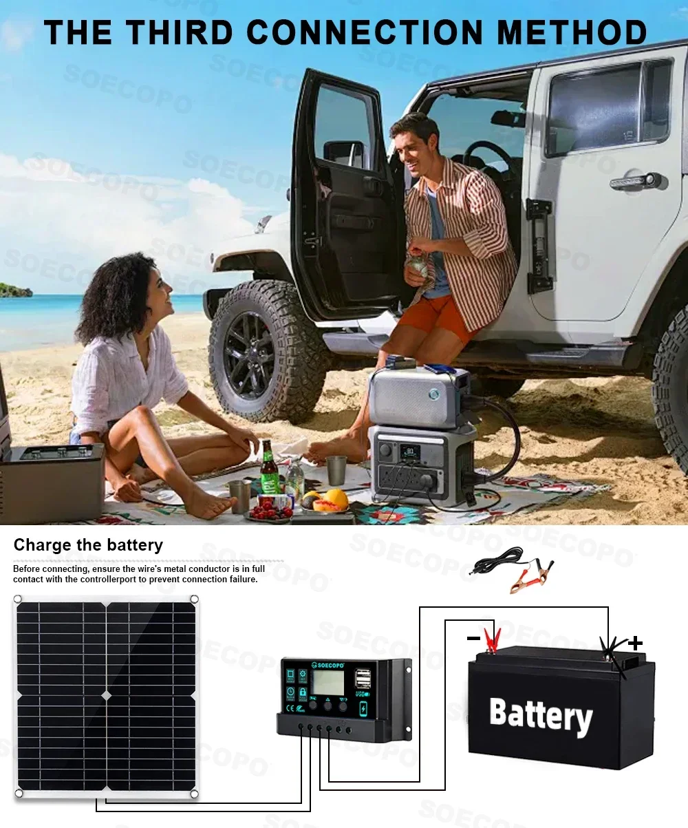 SOECOPO 10,000W Peak 1100W Rated Solar Power System Kit 200W Solar Panel 100A Charge Controller DC 12V to AC 110V Inverter LCD Dual USB for Home RV Camping Off Grid Emergency Backup - Image 7