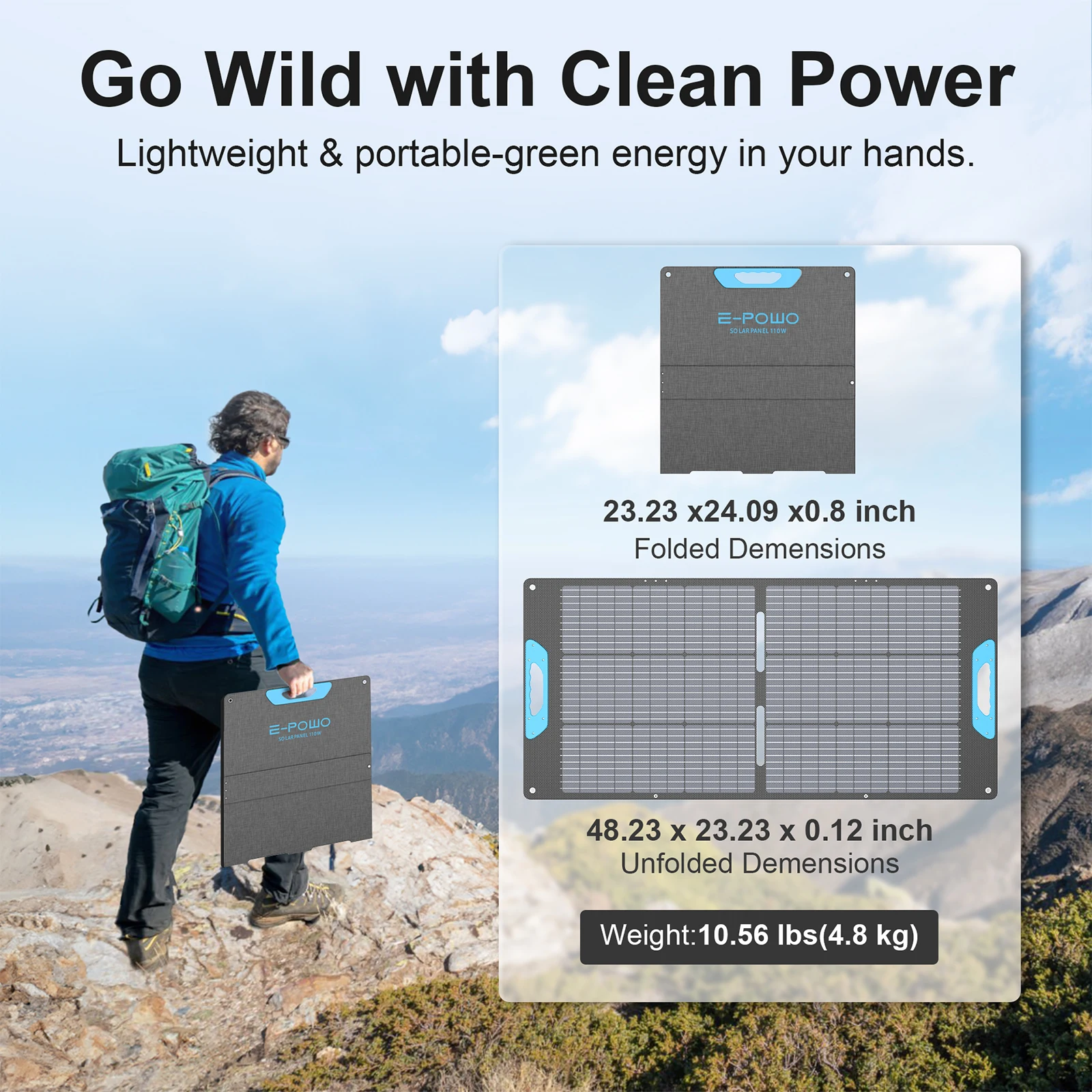 E-POWO 110W Bifacial Portable Solar Panel for Power Station, High Efficiency Foldable Solar Panels Charger, USB-A &Type-C Output, IP67 Waterproof for RV, Outdoor Camping, Off Grid Blackouts - Image 2