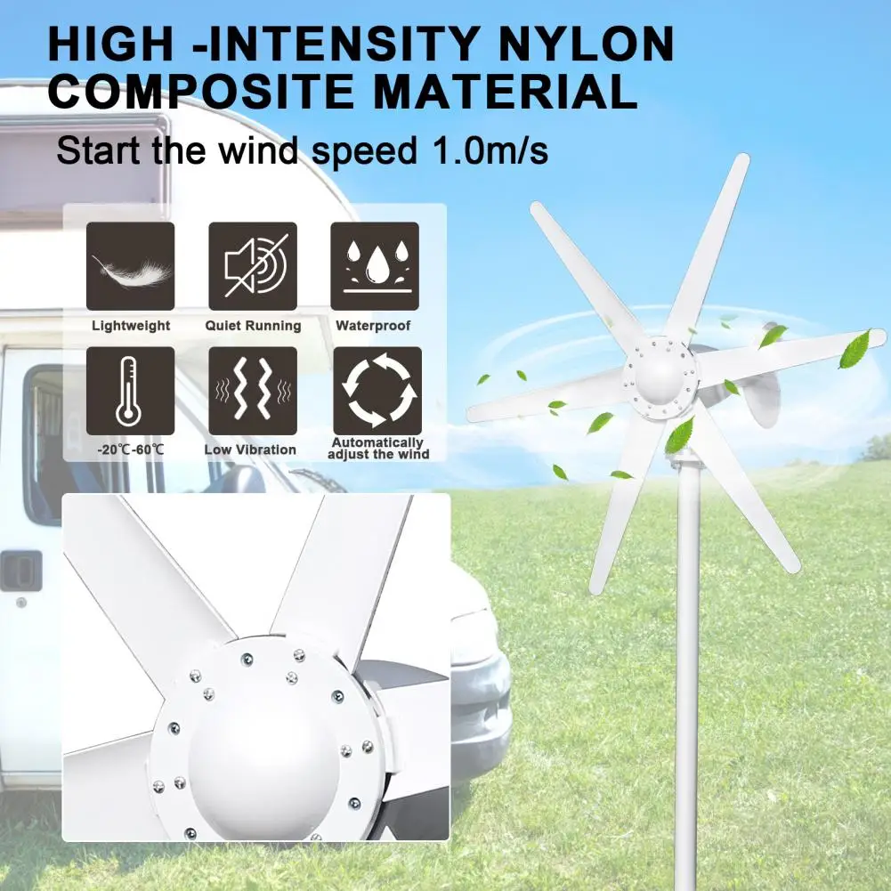 800W 12V/24V Home Wind Turbines Generator, 6-Blade Fan Wind Turbine, Electromagnetic Electricity Wind Power Generator - Image 4