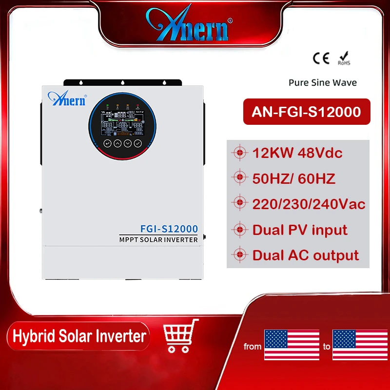 Anern 220V~240V Off-Grid 12Kw Hybrid Solar Inverter Mppt 120A 48V Pure Sine Wave Solar Inversor for Home Electrical System - Image 1