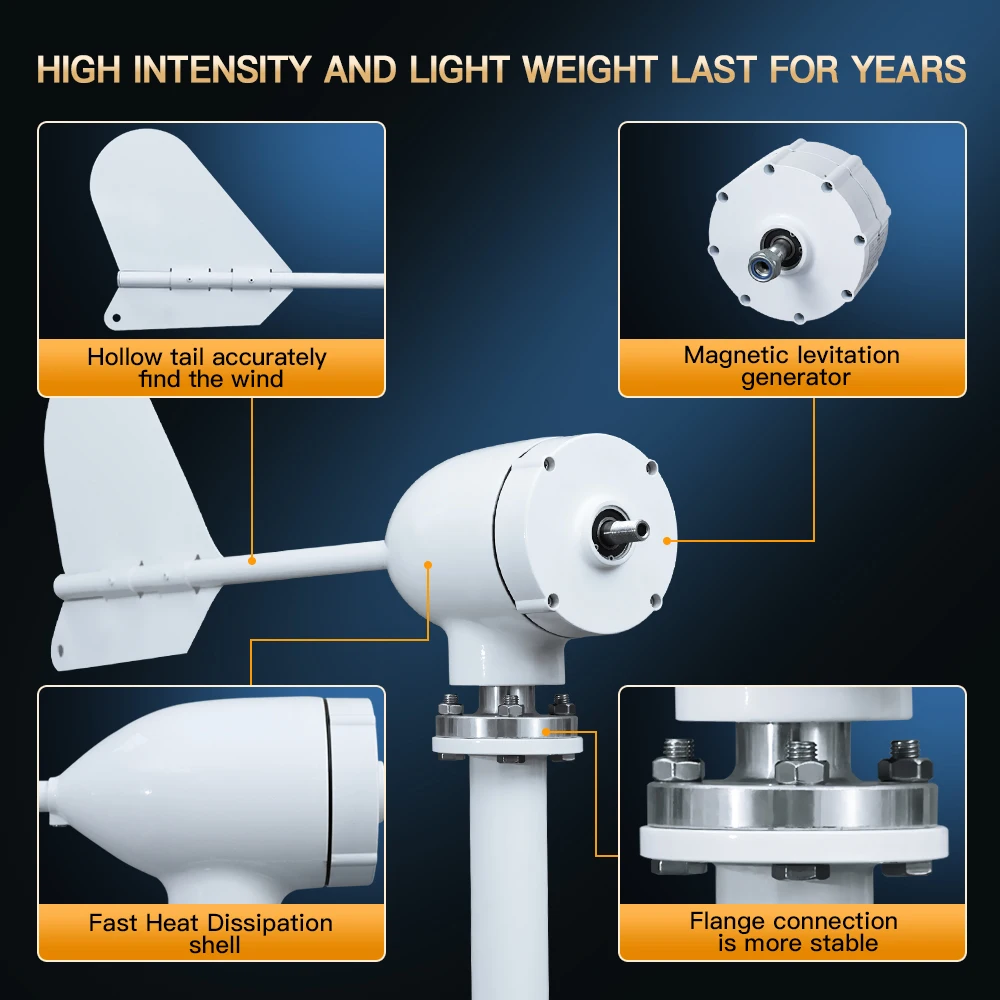 US 5000W Horizontal Wind Turbine 12V/24V/48V Low-Noise Household 220V Gentle Breeze Starter With Free Charging Controller - Image 7