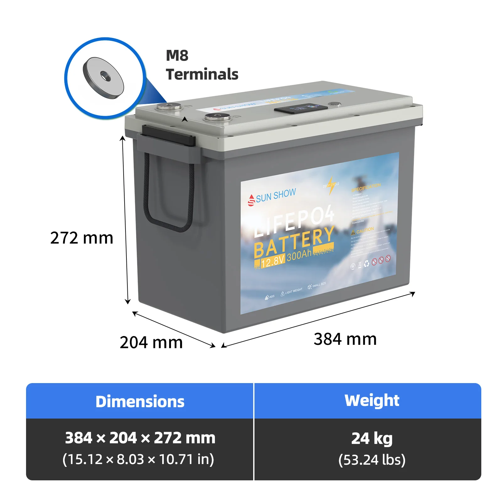 SANDISOLAR 300Ah LiFePO4 Battery 12.8V 3840Wh Lithium Iron Phosphate Battery Expandable for Home Solar Energy Storage - Image 8