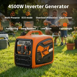 4500W Portable Inverter Generator Gas Powered For Home Camping RV Quiet CO Sensor USB Ports 1.59Gal Tank RV Ready - Thumbnail Image 2