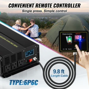 SucceBuy Pure Sine Wave Power Inverter 2500W/3500W/5000W 12V DC to 120V AC Aluminum Alloy LCD Screen & LED Indicators Power Use - Thumbnail Image 4