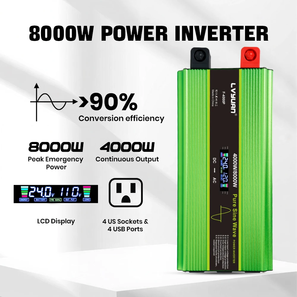 LCD 4KW 6KW 8KW Pure Sine Wave Inverter DC12V to AC110V Voltage Converter Solar Panel Inverter For Power Generation - Image 2