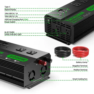 4000W/5000W/6000W Pure Sine Wave Inverter with US Outlets, Digital Display & 110V/60Hz Output - Thumbnail Image 4
