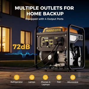 Portable 4000W Gas Inverter Generator, 208cc, 3200W Running Watts, 30A Outlet, 9-Hour Runtime, 55-lb Open-E Design - Thumbnail Image 3