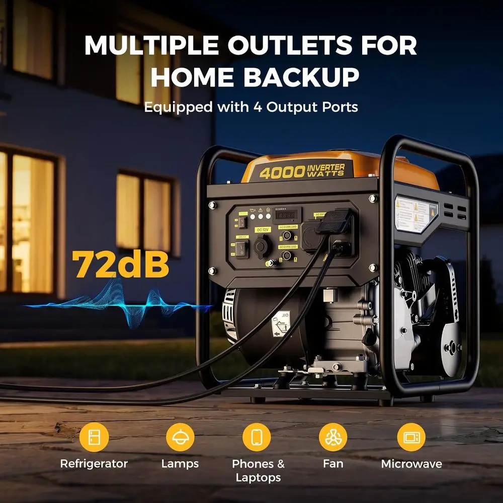 Portable 4000W Gas Inverter Generator, 208cc, 3200W Running Watts, 30A Outlet, 9-Hour Runtime, 55-lb Open-E Design - Image 3