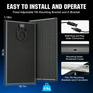 RVPOZWER 12BB Solar Panels 100W 12V N-Type Solar Cells Monocrystalline 23% High-Efficiency PV Power for Home Rooftop Outdoor - Thumbnail Image 4
