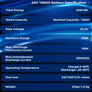 Anern High Quality 2560WH 12V/24V 100Ah LiFePO4 Lithium Battery Built-in BMS for Inverter Motorhome Solar System Boat Household - Thumbnail Image 8