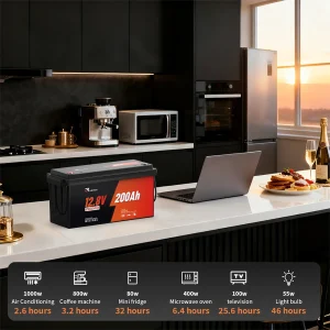 RVLithTime 12V 200Ah LiFePO4 Deep Cycle Battery 2560Wh with 200A BMS Low Temperature Cut-off 6000+ Cycles IP65 Waterproof Lithium Battery for RV Marine Travel Trailer & Off-Grid - Thumbnail Image 3