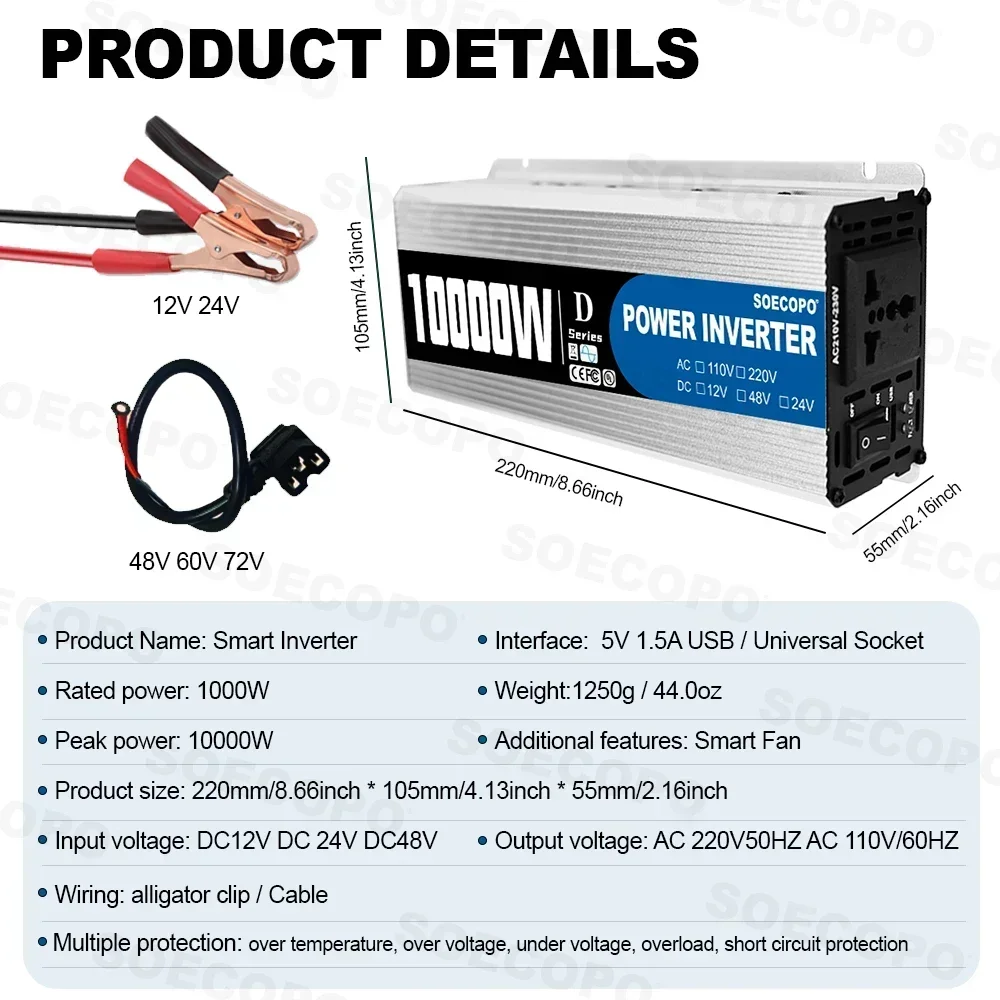Build Your Own 10,000W Solar Generator, Batteries Sold Separately. This Is A SOECOPO 10000W Solar System Kit, 500W Photovoltaic Solar Panel + 10000W Power Inverter + 100A Controller, DC 12V to AC 110V/220V, Complete with Cables, Clips & amp; Suction Cups, - Image 8