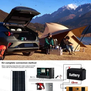 SOECOPO 10,000W Peak 1100W Rated Solar Power System Kit 200W Solar Panel 100A Charge Controller DC 12V to AC 110V Inverter LCD Dual USB for Home RV Camping Off Grid Emergency Backup - Thumbnail Image 9