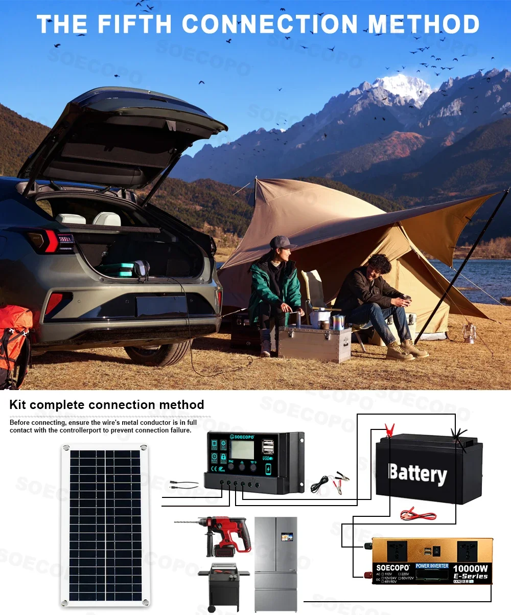 SOECOPO 10,000W Peak 1100W Rated Solar Power System Kit 200W Solar Panel 100A Charge Controller DC 12V to AC 110V Inverter LCD Dual USB for Home RV Camping Off Grid Emergency Backup - Image 9