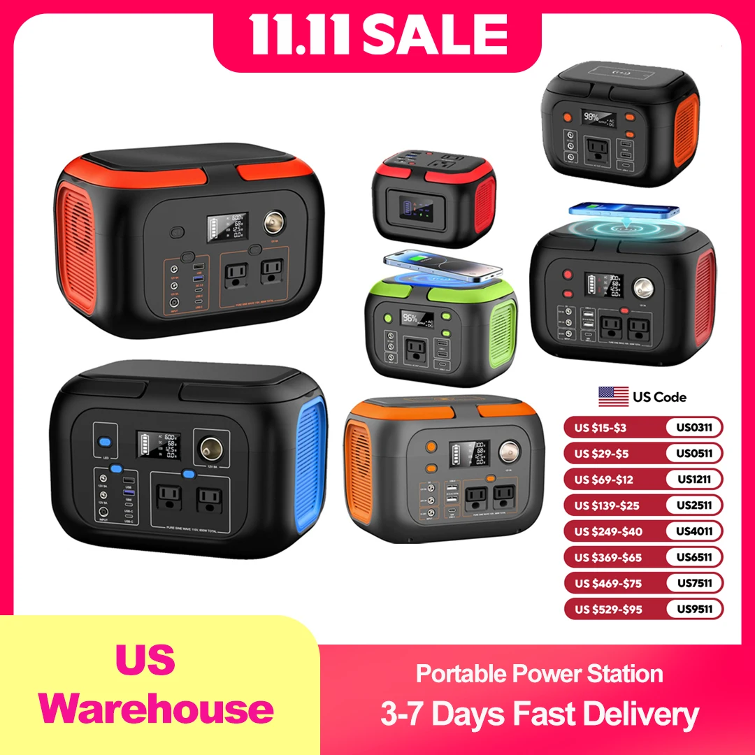 600W/300W/200W/120W Portable Power Station,110V AC Outlets Solar Generator Storage Energy Power Bank For Camping Travel RV Home - Image 1