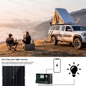 SOECOPO 10,000W Peak 1100W Rated Solar Power System Kit 200W Solar Panel 100A Charge Controller DC 12V to AC 110V Inverter LCD Dual USB for Home RV Camping Off Grid Emergency Backup - Thumbnail Image 6