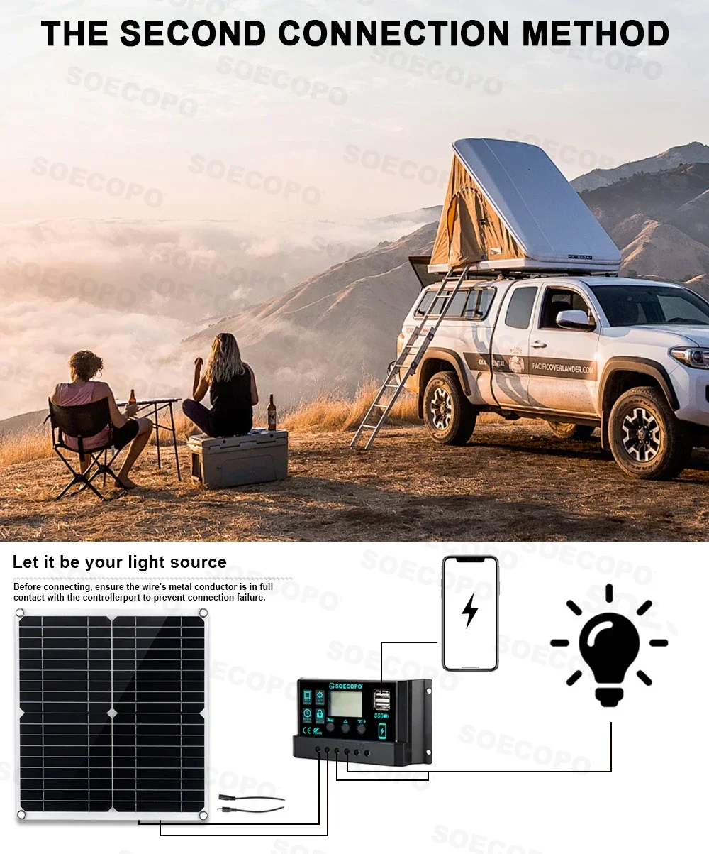 SOECOPO 10,000W Peak 1100W Rated Solar Power System Kit 200W Solar Panel 100A Charge Controller DC 12V to AC 110V Inverter LCD Dual USB for Home RV Camping Off Grid Emergency Backup - Image 6