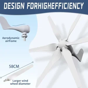 3000W Small Windmill 6 Blades 12/24/48V Wind Turbine Generator Kit with Wind-Solar Hybrid Controller Household Free Energy - Thumbnail Image 2