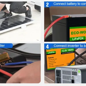 ECO-WORTHY 200W Solar Panel Kit 2pcs 100W Solar Panel + 30A Charge Controller + 100Ah Battery + 1100W Premium Solar Inverter - Thumbnail Image 8