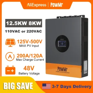 PowMr 12.5KW 8KW Split Phase Inverter 110V or 220V Hybrid Solar Inverter 48V Dual Output Off Grid Inverter with MPPT 200A 120A Solar Battery Charger Parallel Up to 6 Units - Thumbnail Image 2