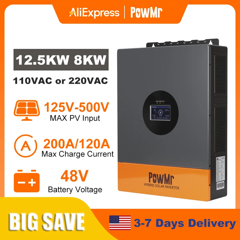 PowMr 12.5KW 8KW Split Phase Inverter 110V or 220V Hybrid Solar Inverter 48V Dual Output Off Grid Inverter with MPPT 200A 120A Solar Battery Charger Parallel Up to 6 Units - Image 2