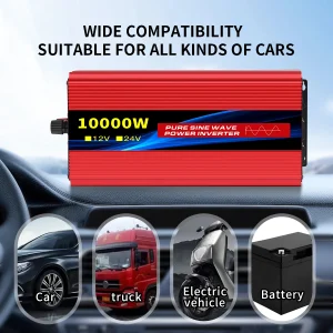 Power Inverter 10000W DC 12V to AC 110V 60HZ Pure Sine Wave Inverter with LCD Display Remote Control 4AC Outlets - Thumbnail Image 2