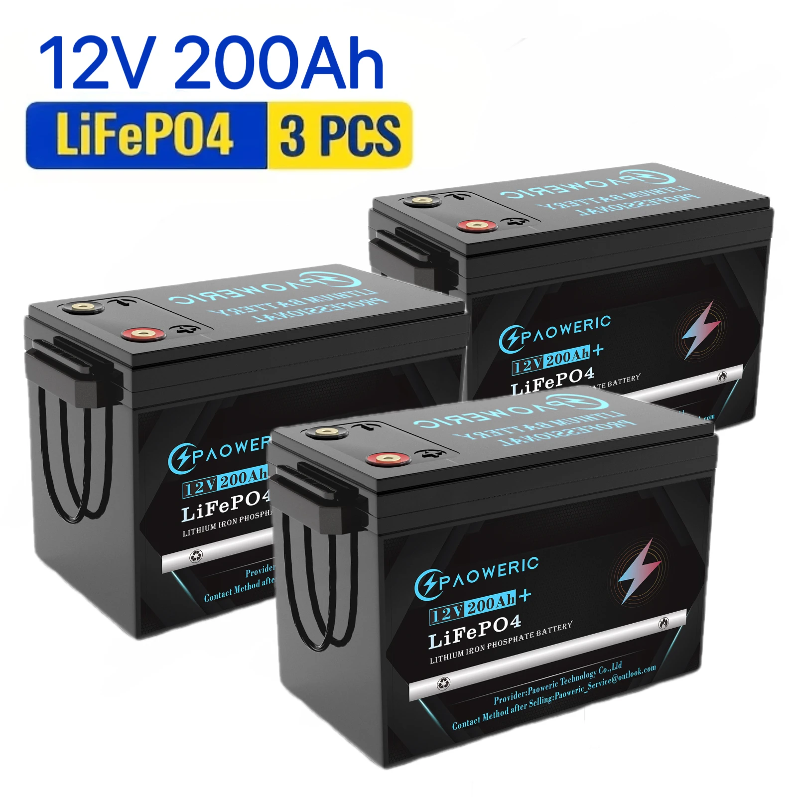 3 Pack /2 Pack/1 Pack 12.8V 200Ah LiFePO4 Lithium Iron Phosphate Battery Built-in BMS Deep Cycle Rechargeable Lithium Battery for Solar Panel RV Camper Boat Yacht Off-Grid Household Energy Storage - Image 1