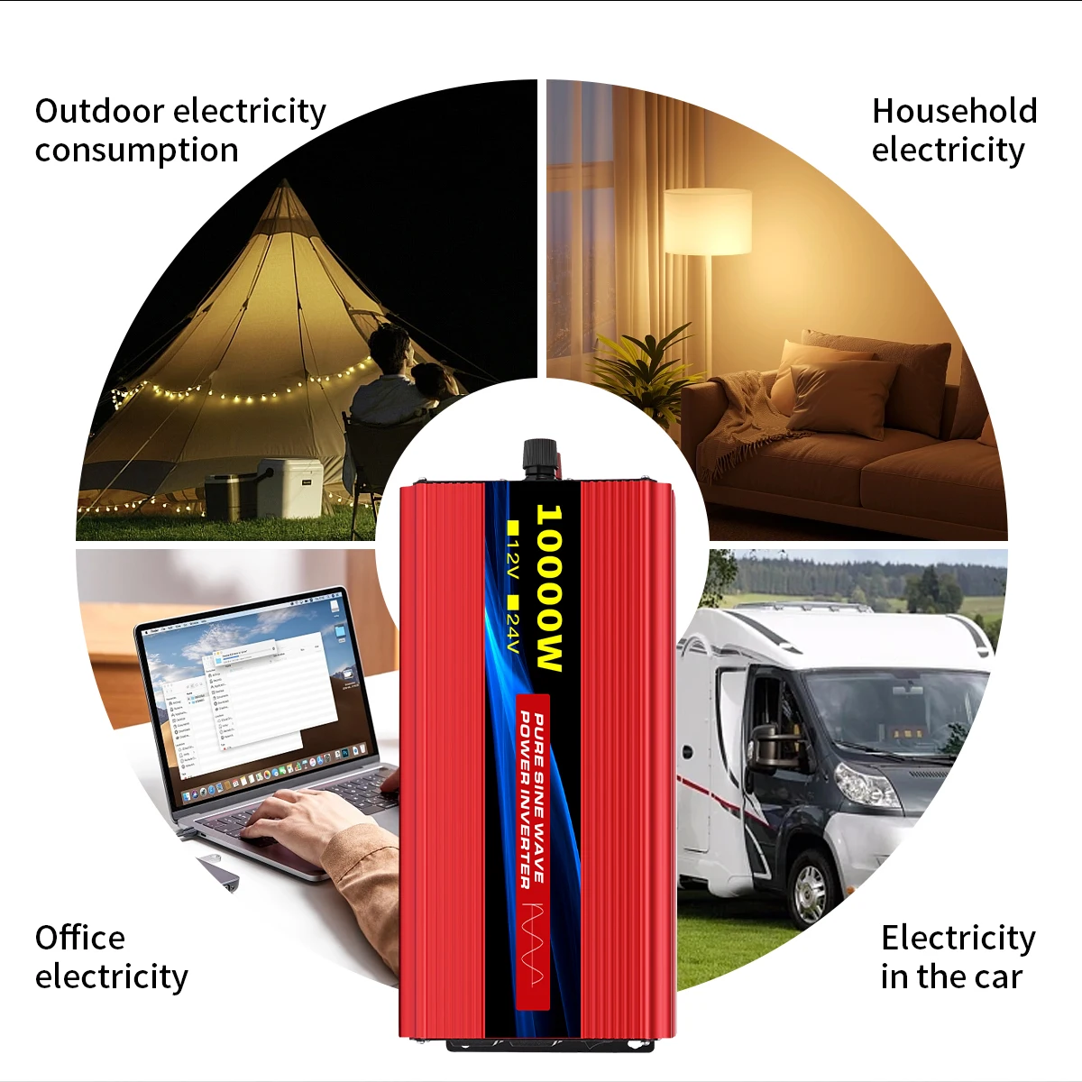 Power Inverter 10000W DC 12V to AC 110V 60HZ Pure Sine Wave Inverter with LCD Display Remote Control 4AC Outlets - Image 4