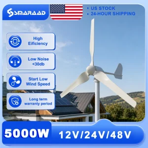 US 5000W Horizontal Wind Turbine 12V/24V/48V Low-Noise Household 220V Gentle Breeze Starter With Free Charging Controller