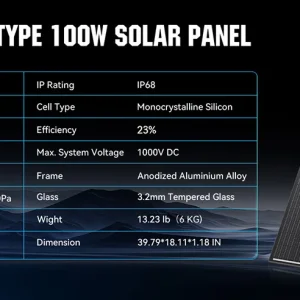 RVPOZWER 12BB Solar Panels 100W 12V N-Type Solar Cells Monocrystalline 23% High-Efficiency PV Power for Home Rooftop Outdoor - Thumbnail Image 9