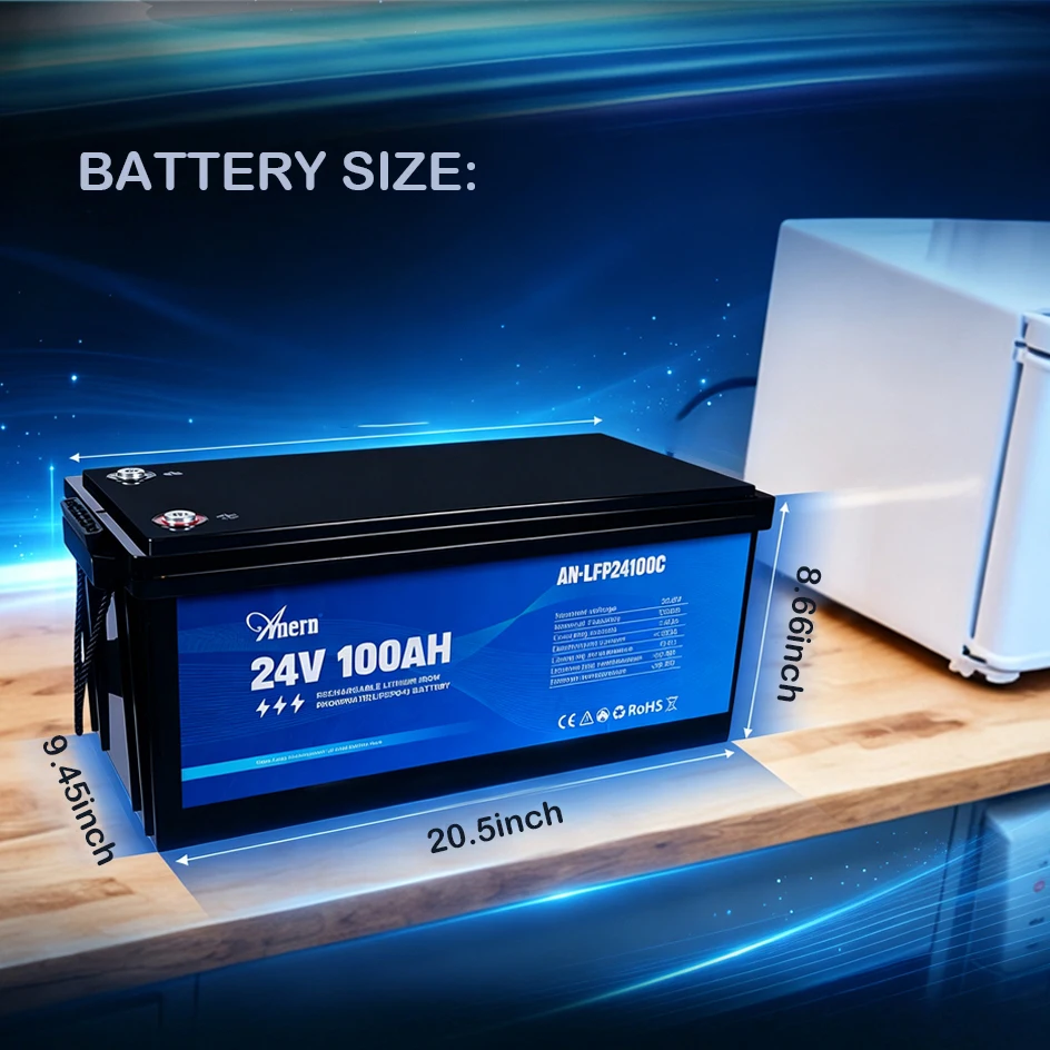 Anern High Quality 2560WH 12V/24V 100Ah LiFePO4 Lithium Battery Built-in BMS for Inverter Motorhome Solar System Boat Household - Image 6